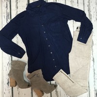 Navy Suede Top - Thumbnail 1