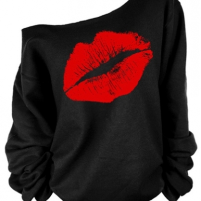Long sleeve skew neck lip print sweats