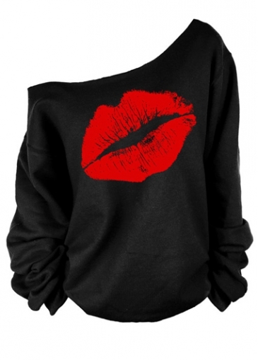 Long Sleeve Skew Neck Lip Print Sweats