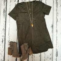 Olive Suede Mini Dress - Thumbnail 1