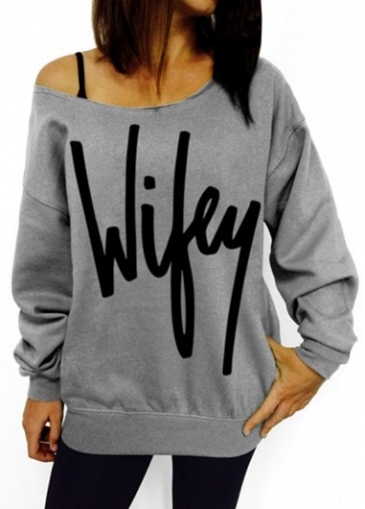Grey Long Sleeve Letter Pattern Sweats