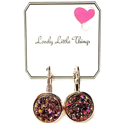 12mm pink & gold drop earrings with rose gold setting