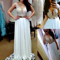white prom dress, long prom dress, long party dress, long evening dress, dress gown, E095 - Thumbnail 1