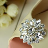 Vintage Glass Stone Crystal Silver Tone Wedding Bridal Shoe Clips Pair  - Thumbnail 2