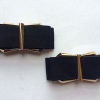 A Pair Black Velvet Ribbon Bow Gold Metal Wedding Bridal Shoe Clips - Thumbnail 1