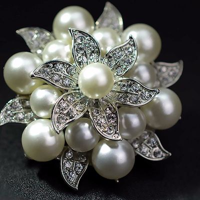 Silver flower pearl rhinestone crystal wedding bridal shoe clips pair - Thumbnail 5