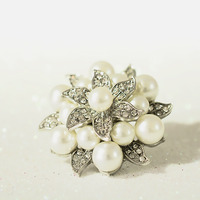 Silver Flower Pearl Rhinestone Crystal Wedding Bridal Shoe Clips Pair - Thumbnail 1