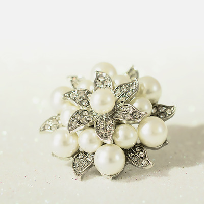 Silver flower pearl rhinestone crystal wedding bridal shoe clips pair
