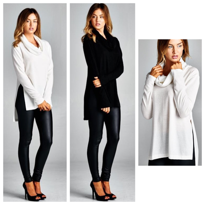 Soft fuzzy cowl neck sweater - Thumbnail 2