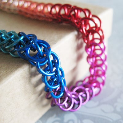 Rainbow chainmaille bracelet half persian chain link gay pride jewelry