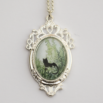 Ooak watercolor cat pendant necklace "nami rests"