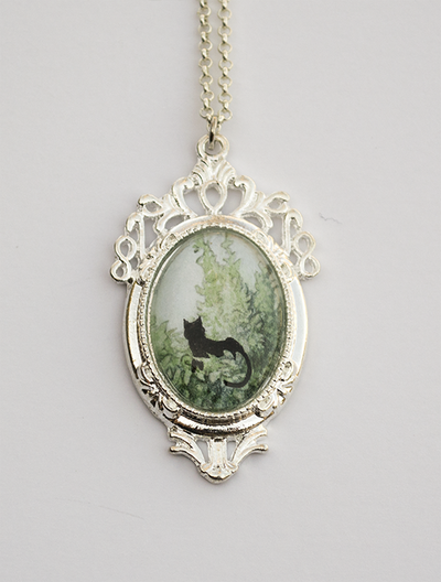 OOAK watercolor cat pendant necklace "Nami Rests"
