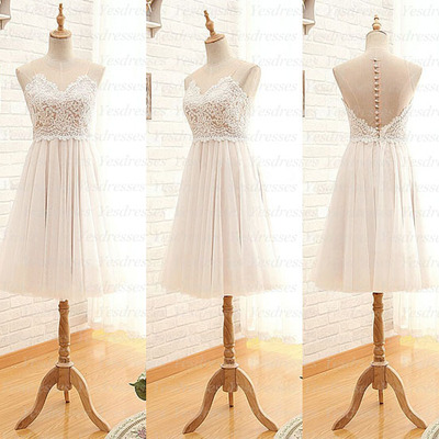 Short prom dress, white prom dress, pretty bridesmaid dress, junior prom dress, lace prom dress, cheap prom dress,  pd15307 - Thumbnail 4