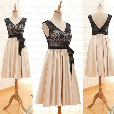 Short prom dress, lace prom dress, v-neck prom dress, junior prom dress, on sale bridesmaid dress, bridesmaid dress,  party dress, pd15294 - Thumbnail 3