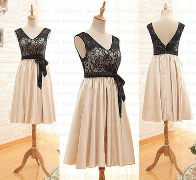 short prom dress, lace prom dress, v-neck prom dress, junior prom dress, on sale bridesmaid dress, bridesmaid dress,  party dress, PD15294