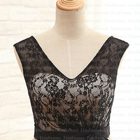 short prom dress, lace prom dress, v-neck prom dress, junior prom dress, on sale bridesmaid dress, bridesmaid dress,  party dress, PD15294 - Thumbnail 1