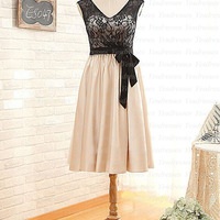 short prom dress, lace prom dress, v-neck prom dress, junior prom dress, on sale bridesmaid dress, bridesmaid dress,  party dress, PD15294 - Thumbnail 2