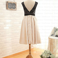 short prom dress, lace prom dress, v-neck prom dress, junior prom dress, on sale bridesmaid dress, bridesmaid dress,  party dress, PD15294 - Thumbnail 3