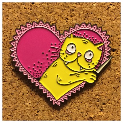 Knife cat valentine enamel pin 080
