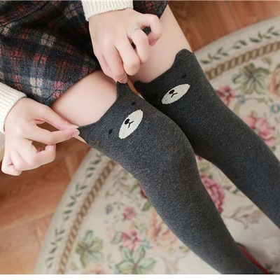 Dark grey bear thigh high socks