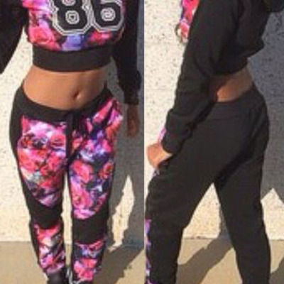Flower print crop sweats and sweatpants