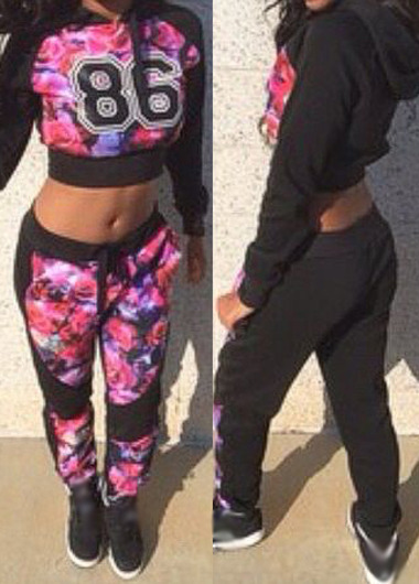 Flower Print Crop Sweats and Sweatpants