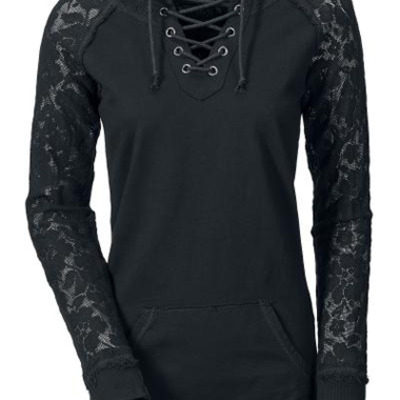 Black lace splicing hooded collar sweats