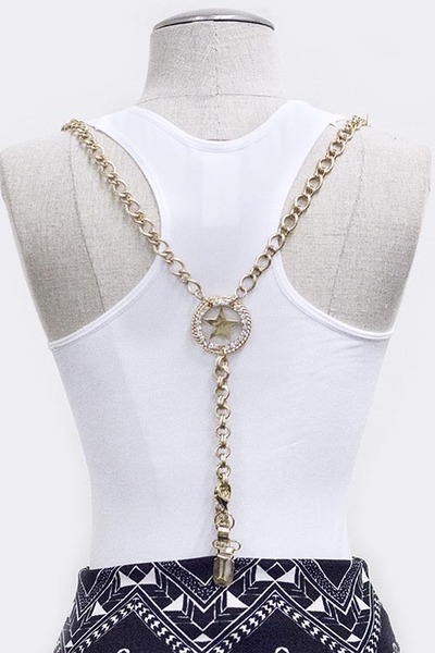 CRYSTAL FRAMED STAR ACCENT CHAIN SUSPENDERS 