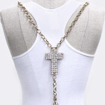 Rhinestone aligned cross accent chain suspenders 