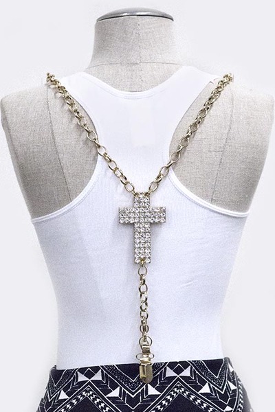 RHINESTONE ALIGNED CROSS ACCENT CHAIN SUSPENDERS 