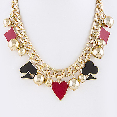 Enamel poker charm chain necklace