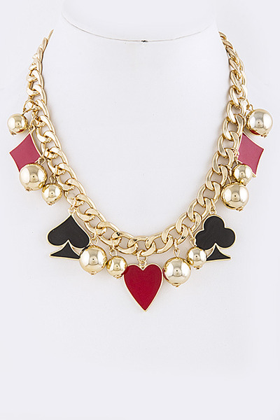 ENAMEL POKER CHARM CHAIN NECKLACE