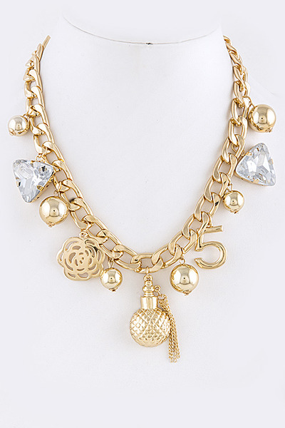 POLISHED MULTI CHARM CHAIN NECKLACE
