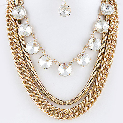 Rhinestone link multi chain necklace set