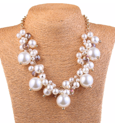 Elegant Women's White Pearl Bead Cluster Bib Collar Choker Necklace
