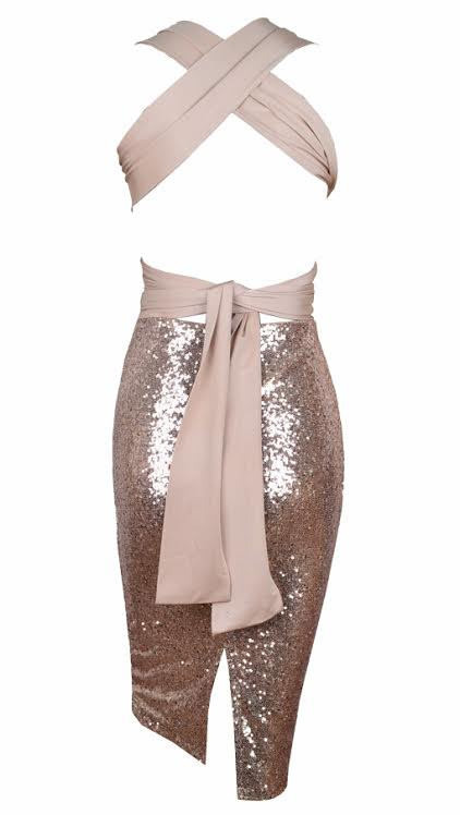 Golden Sparkle Cutout Sequined Dress