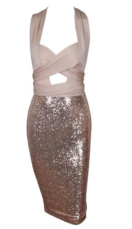 Golden Sparkle Cutout Sequined Dress