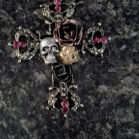 Retro Chic Punk Skull Cross Flowers & Rhinestone Necklace - Thumbnail 1