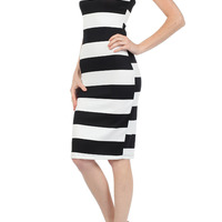Strapless Striped Bodycon Dress - Thumbnail 3