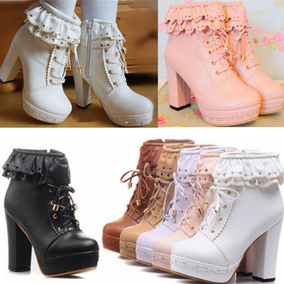 Fashion falbala thick platform heels short boots  - Thumbnail 3