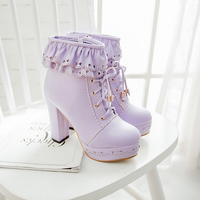 Fashion Falbala Thick Platform Heels Short Boots  - Thumbnail 3