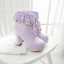 Fashion Falbala Thick Platform Heels Short Boots -3