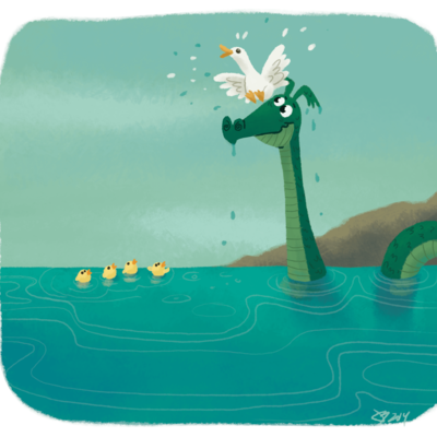 Sea monster surprise print