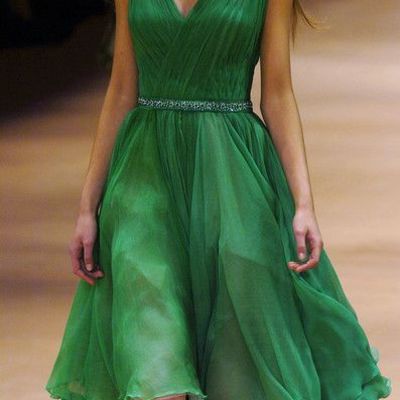 Knee length v-neckline green bridesmaid dresses,short party dress,cocktail dress