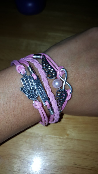 Pink Angel Wing, Hamsa, Faith, Infinity Wrap Bracelet 