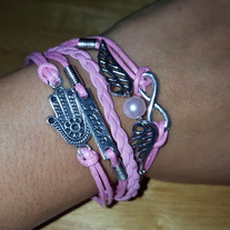 Pink Angel Wing, Hamsa, Faith, Infinity Wrap Bracelet 