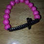 Pink Howlite Beaded Black Crystal Cross Bracelet -1
