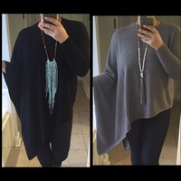 One Sleeve Asymmetrical Poncho Top - Thumbnail 3