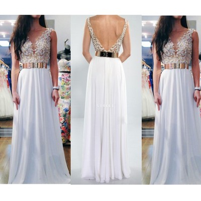 White prom dress, long prom dress, prom dress, sparkle prom dress, v-neck prom dress, bd14325