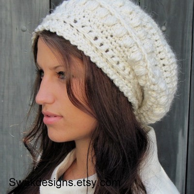 Slouchy bobble hat slouchy beanie cap handmade knit cap alpaca soft wool beanie winter white or choose your color 